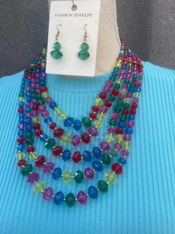 Conjunto de collar y aretes multicolor de perlas fantasía – photo 2